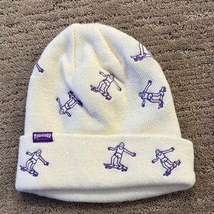 Thrasher Ivory Beanie with Purple Skater Motif
